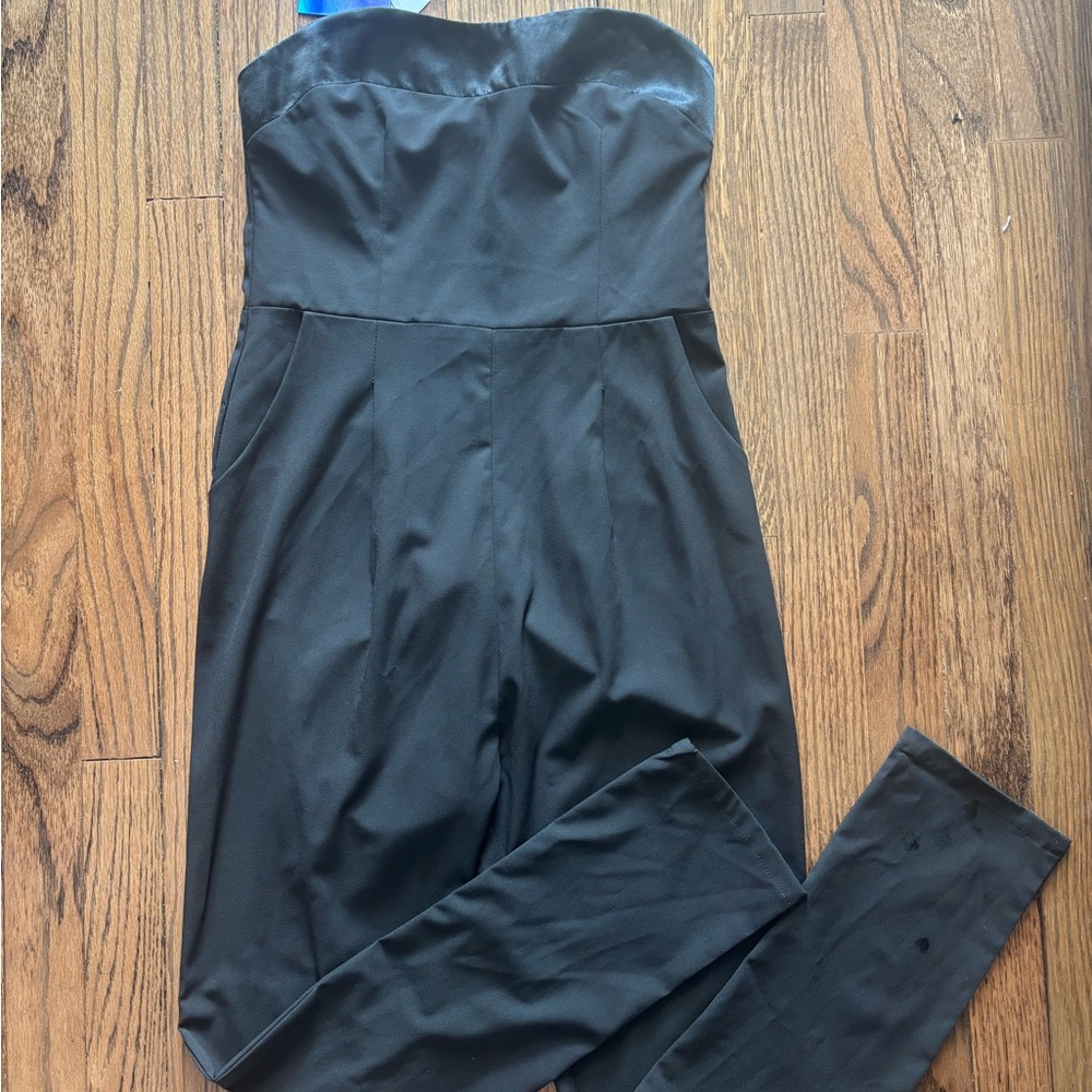 Missguided black strapless jumpsuit